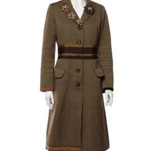 Moschino Brown Pea Coat with Embellished Collar